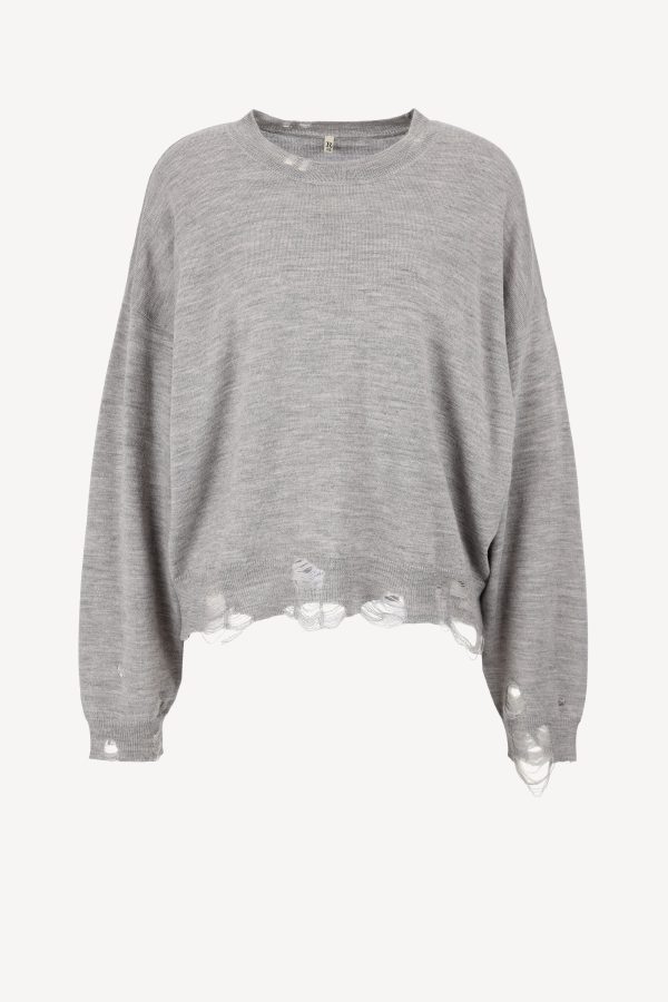Sweater Crop Distressed in Heather Grey